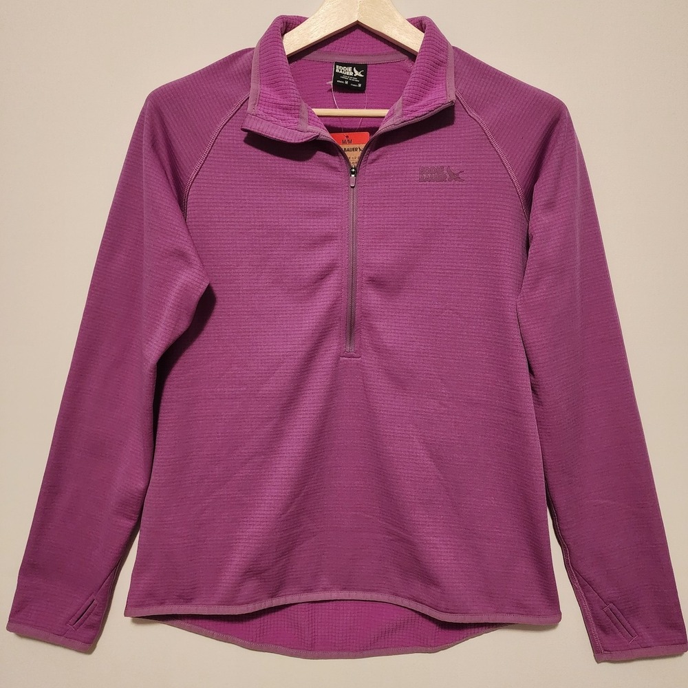 Eddie Bauer Grid Texture 1/4 Zip Fleece Pullover Thumbholes Purple Size Medium